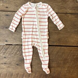 Tullabee Ruffle Footie Zip‎ Romper Striped Cream Folder Over Hands Soft Stretch